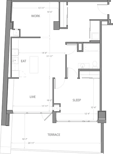 Floor plan 1 Bedroom R with Balcony