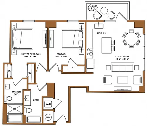 Floor plan 2 Bed/2 Bath-F
