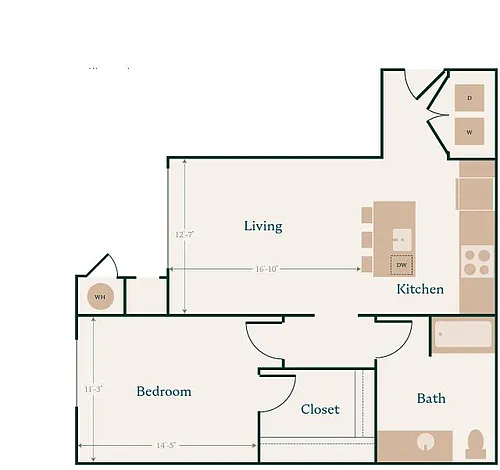 Floor plan Signature 1 Bed - 1Bath A