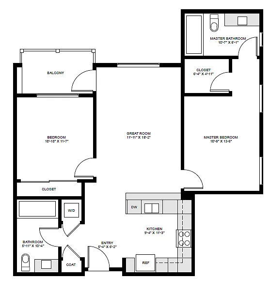 Floor plan 2 Bedroom, 2 Bathroom (A)