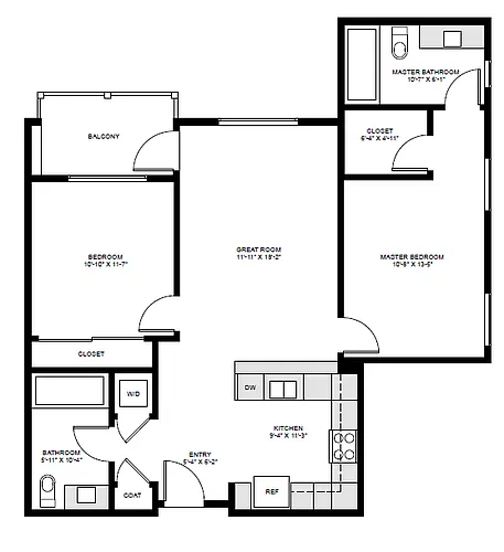 Floor plan 2 Bedroom, 2 Bathroom (A)