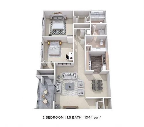 Floor plan Two Bedroom 1.5 Bath