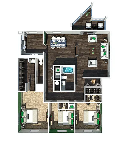 Floor plan 3 Bedroom | Two Bathroom