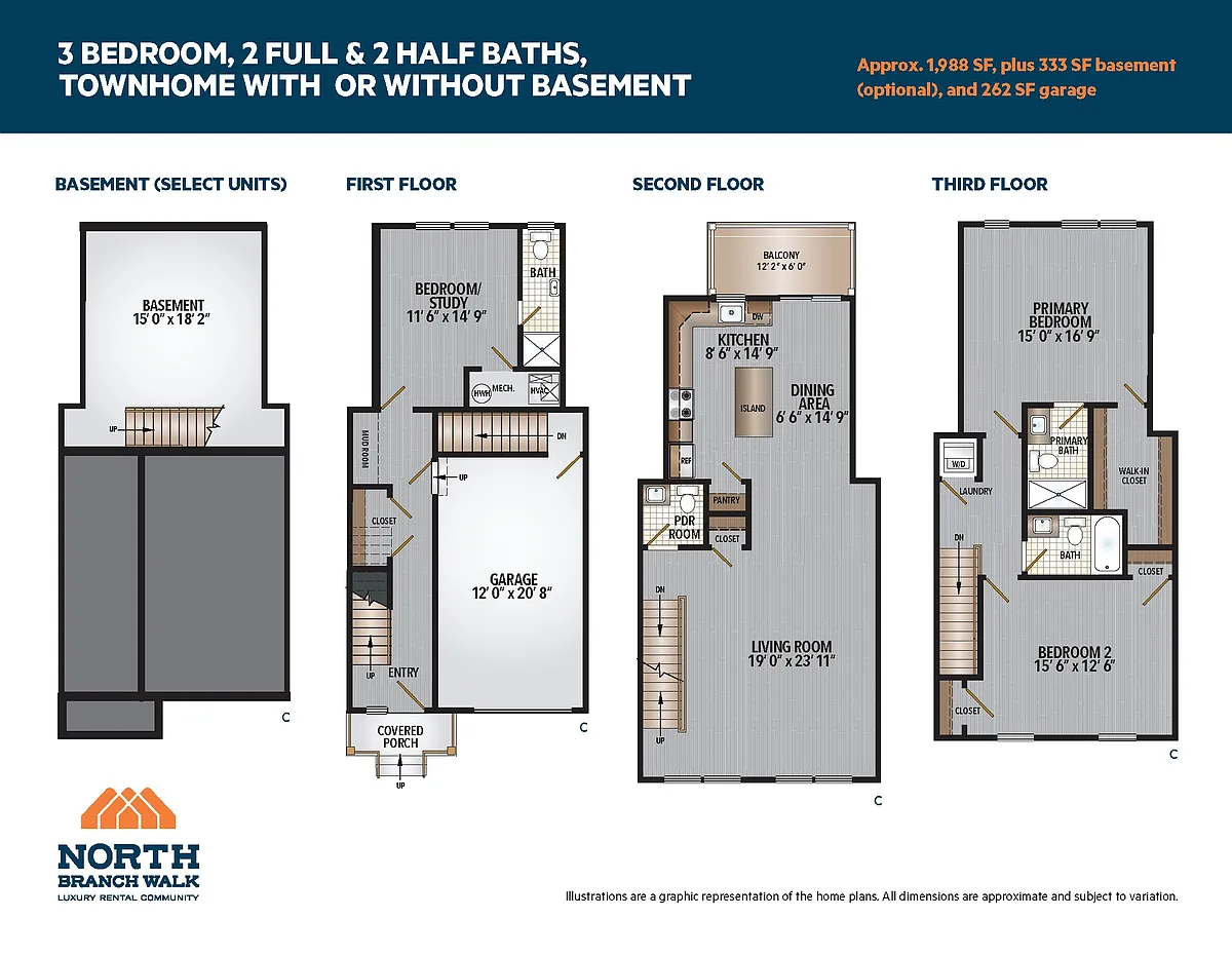 Floor plan Three Bedroom Reserve Townhome C