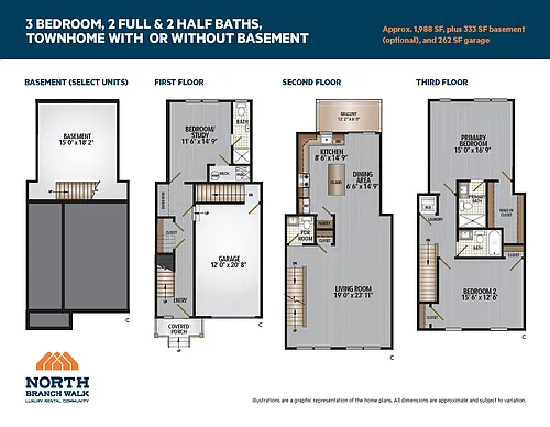 Floor plan Three Bedroom Reserve Townhome C