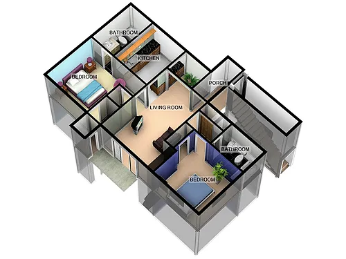 Floor plan 2 Bed, 2 Bath (60% Income Restricted)