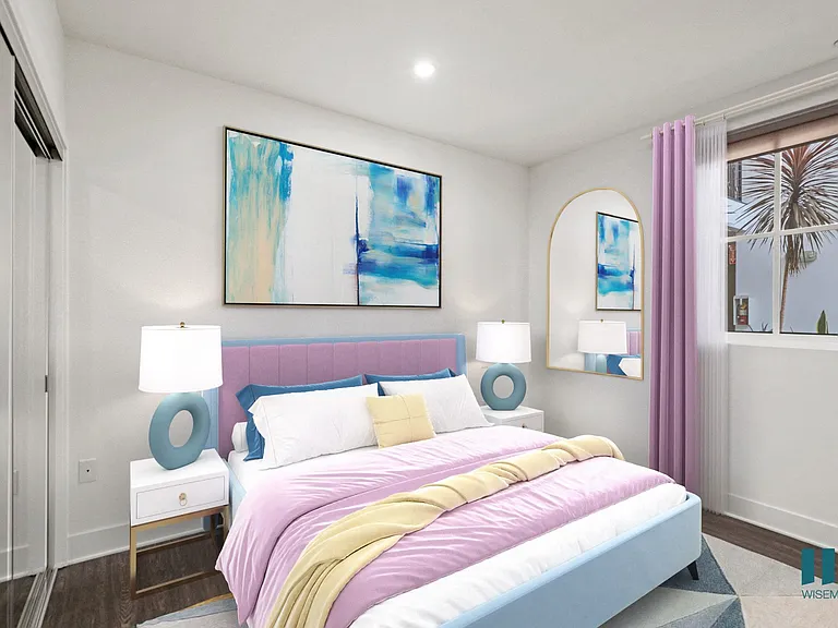 Bedroom with Mirrored Closet, Recessed Lighting, and Vinyl Flooring