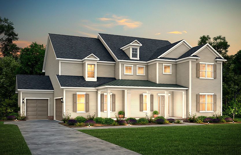 Fearington Exterior 2 features hardie siding, covered front porch and 3 car sideload garage