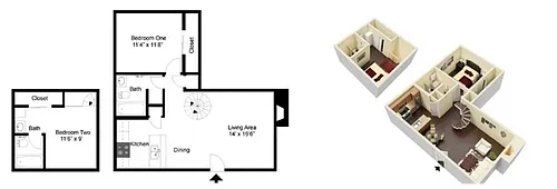 Floor plan 2 Bedroom 2 bath With Loft