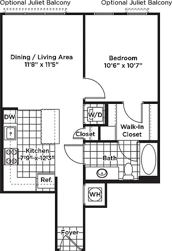 Floor plan 1 Bedroom 1 Bath - A9