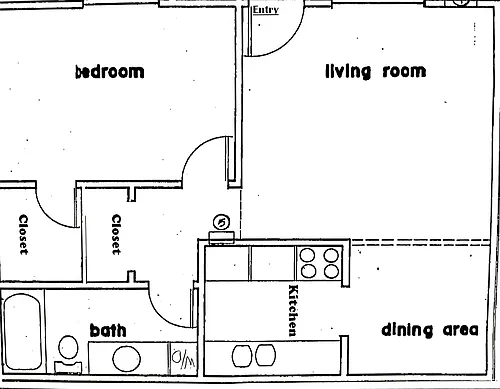 Floor plan 1BD, 1BTH BR