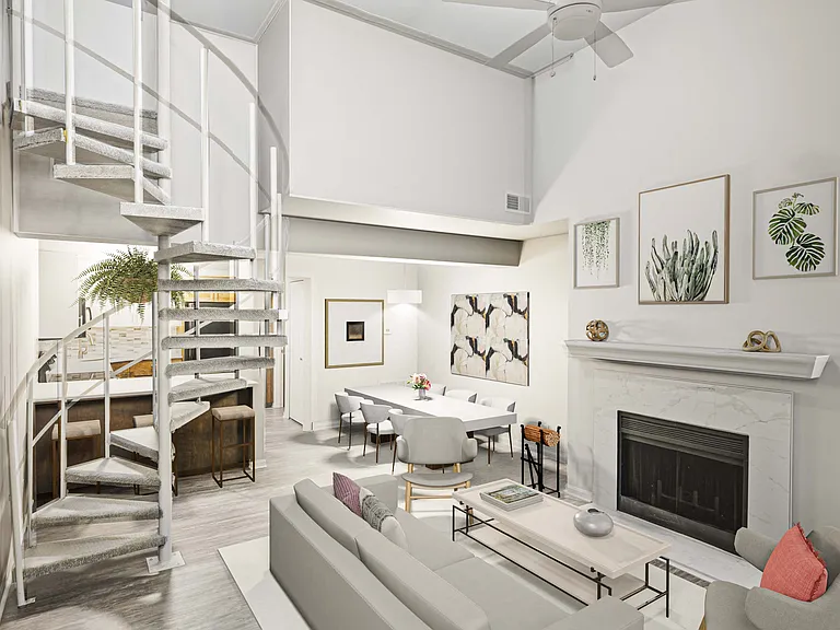 Open-concept living area with fireplace