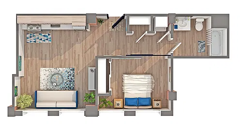 Floor plan 1 BR x 1 BA - A