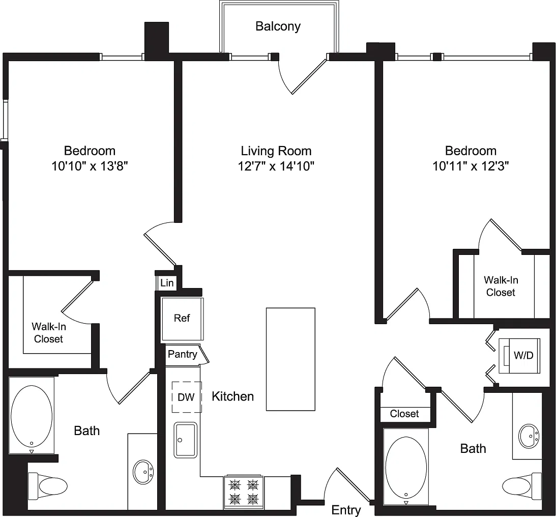 Floor plan Two Bed B1 with Balconies