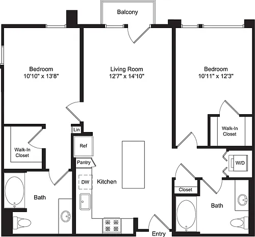 Floor plan Two Bed B1 with Balconies