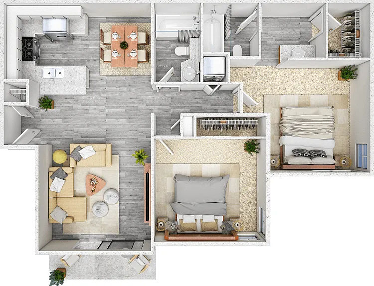 Model B 2 Bdrm - 2 Bath Floorplan Diagram