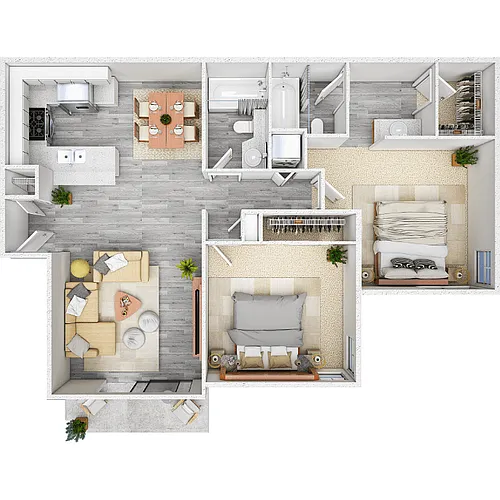 Floor plan Model B 2 Bdrm - 2 Bath