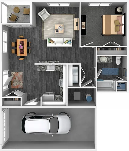 Floor plan 1 Bed - 1 Bath Attached Garage