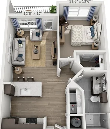 Floor plans are artist's rendering. All dimensions are approximate. Actual product and specifications may vary in dimension or detail. Not all features are available in every apartment. Prices and availability are subject to change. Floor plans are artist