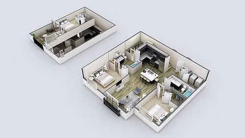 Floor plan Two-Bedroom, Three-Bath Loft (C3L)