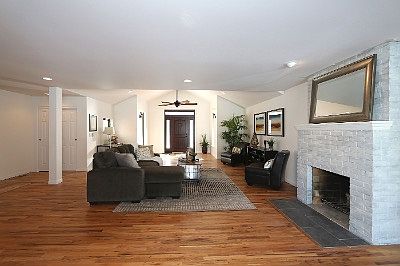 White washed brick fireplace!
