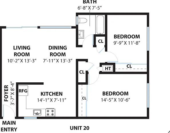 2x1 Floor plan 816 sq ft 2x1 Floor plan 816 sq ft