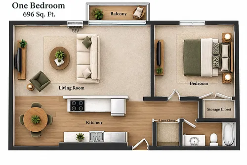 Floor plan One Bedroom South
