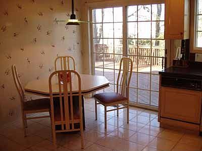 Kitchen with view of deck