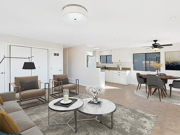 Open floor plan of kitchen, dining and living room, for relaxed breezy living
