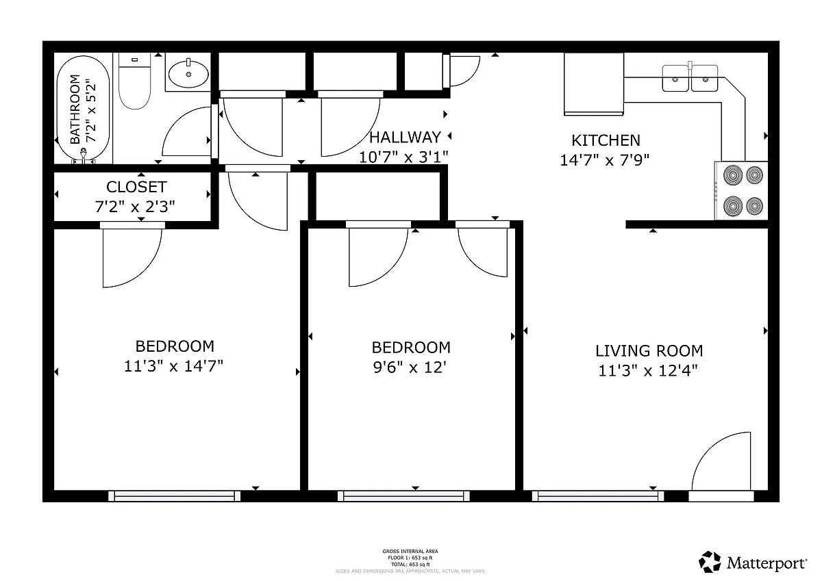 Floor plan 2 Bedroom, 1 Bath