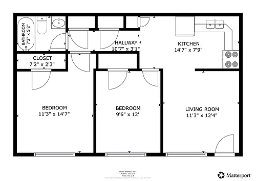 Floor plan 2 Bedroom, 1 Bath