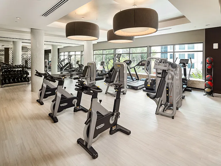 Spacious Gym with Cardio Machines and Floor-to-Ceiling Windows