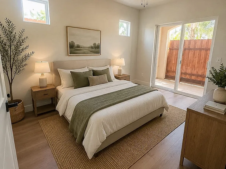 Primary Bedroom - Digitally enhanced and staged photo