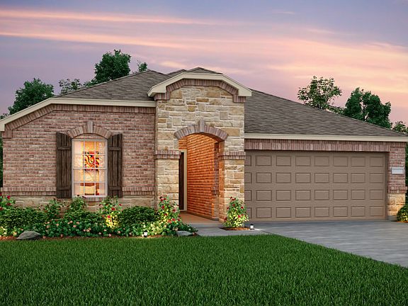 The Rayburn, a one-story home with 2-car garage, shown with Home Exterior R