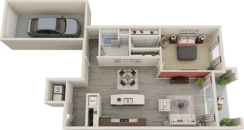 Floor plan 1 Bed 1 Bath with Garage - 1050sf