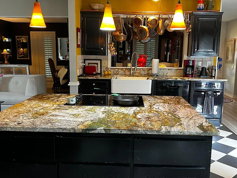 Island and kitchen