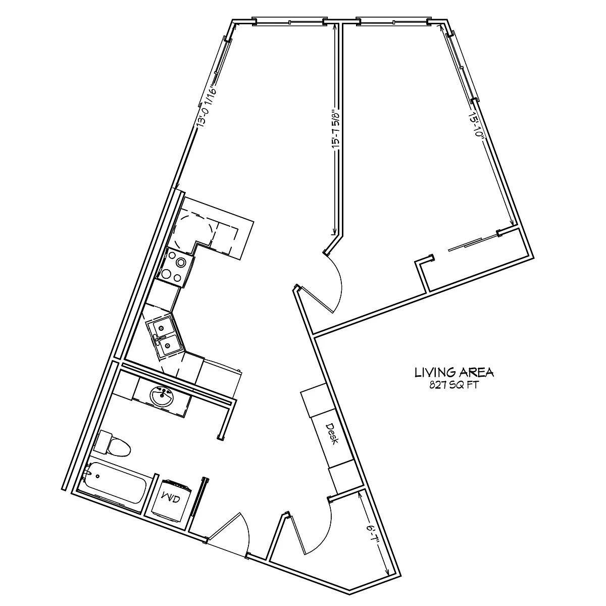 Floor plan 1 Bed 1 Bath | 827 sqft