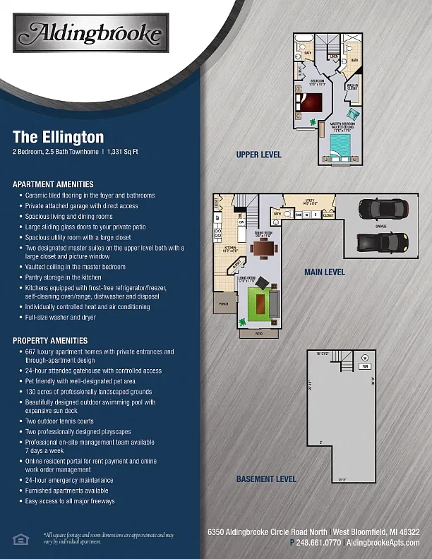 Floor plan Ellington - includes a 2 car attached garage