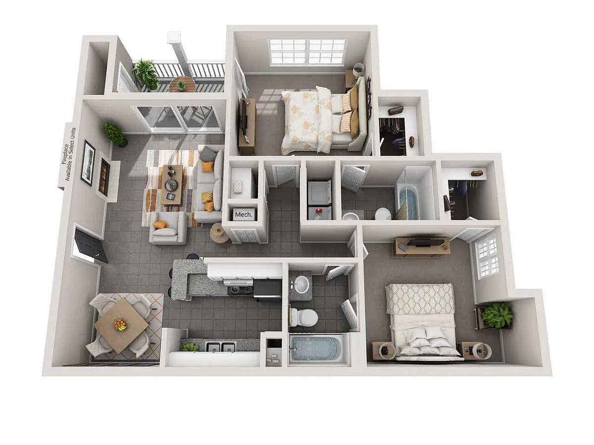 Floor plan B2: 2 Bed 2 Bath