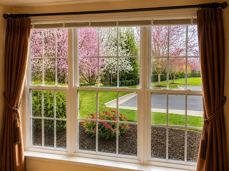 Outside view from the front box window in Spring from the dinner table