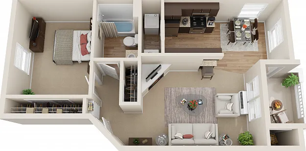 3D Copper - 1BD/1BA - 713 SF 3D Copper - 1BD/1BA - 713 SF