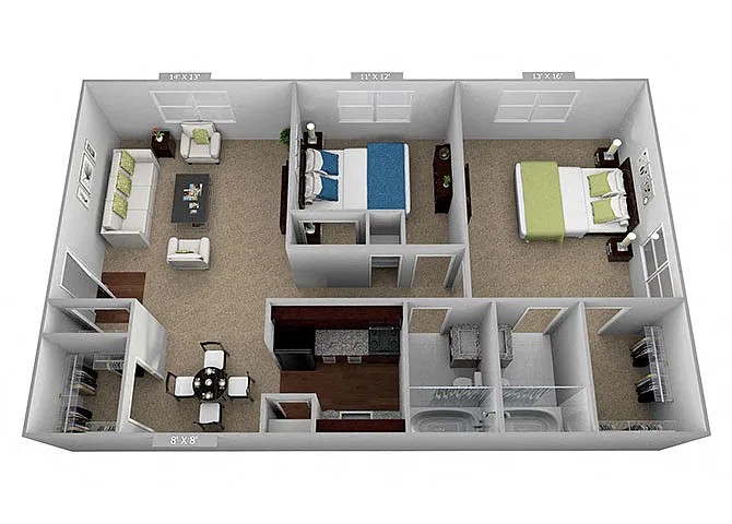 Floor plan 2 Bedroom, 2 Bath