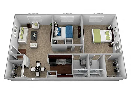 Floor plan 2 Bedroom, 2 Bath