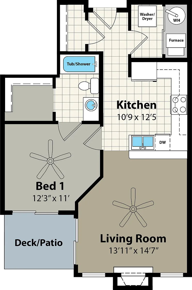 Floor plan 1E 724 sf