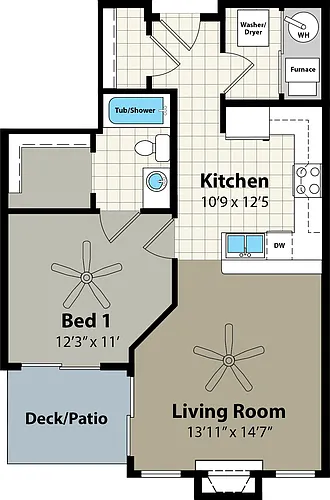 Floor plan 1E 724 sf