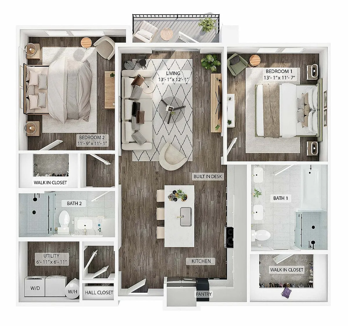 Floor plan 2BR/2BA - B3