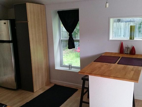 View from bedroom into kitchen