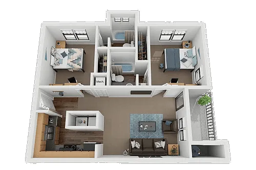 Floor plan 2 Bed, 2 Bath