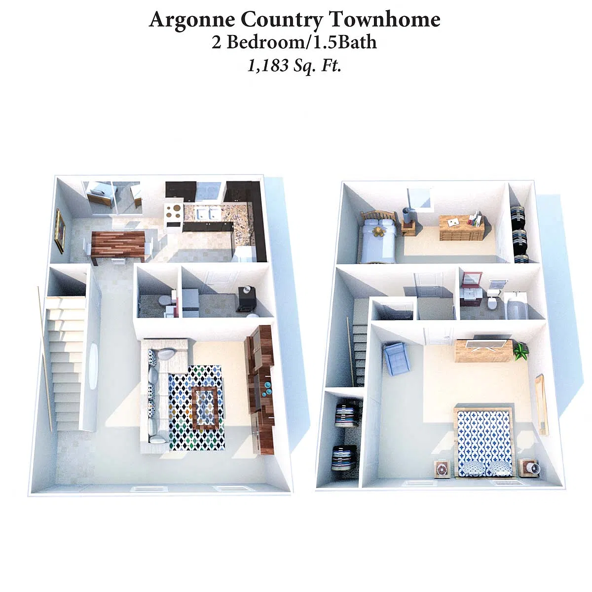 Floor plan 2B1.5B Argonne Townhome 1,183 SqFt