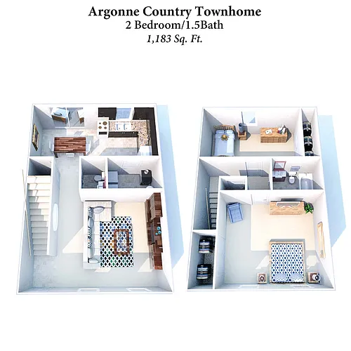 Floor plan 2B1.5B Argonne Townhome 1,183 SqFt